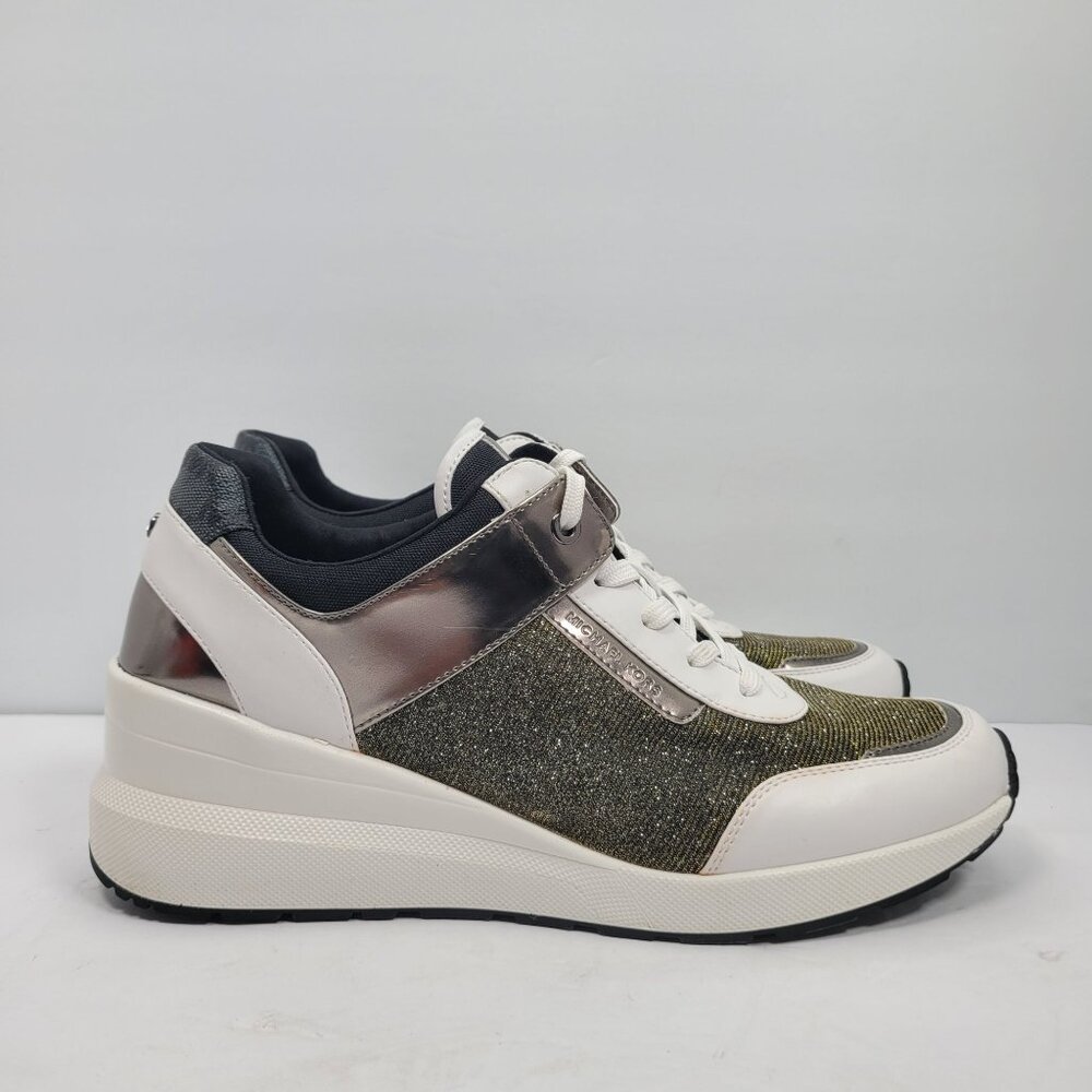 Michael Kors Women's Wedge White Silver Fashion Sneakers US Size 11M